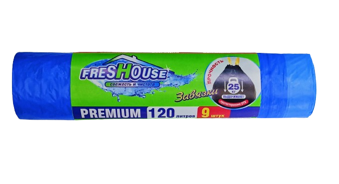 FRESHOUSE PREMIUM Пакеты для мусора 120/9л синие