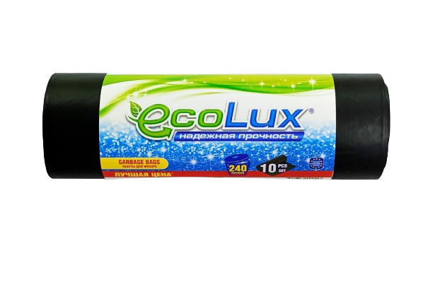Пакеты для мусора "ECOLUX ЛУЧШАЯ ЦЕНА" 240л/10шт(черные) NEW