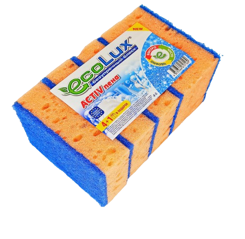 Губка для посуды "ECOLUX ACTIV ПЕНА" 4+1 шт.